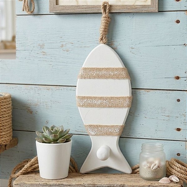 Enfeite Decorativo Para Pendurar - Peixe - Branco - 23,5x7cm - 1 unidade - Rizzo