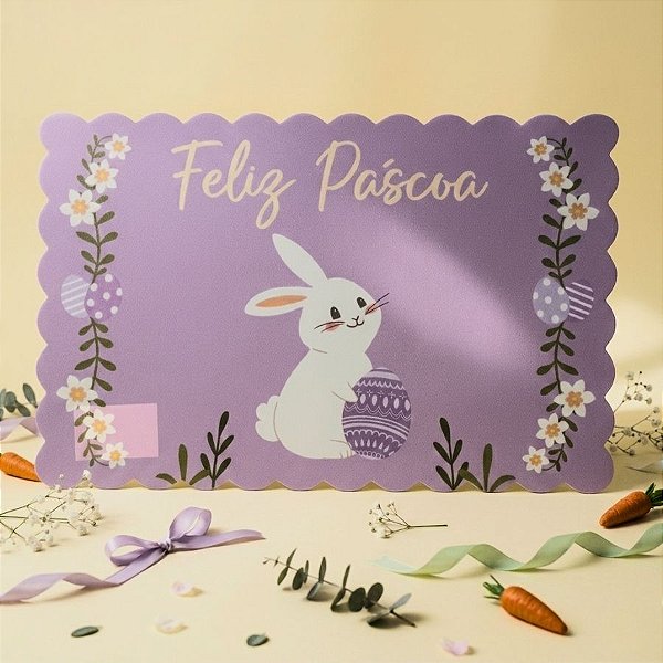 Jogo Americano de Páscoa - Coelho Ovo - "Feliz Páscoa" - Roxo - 43cm - 1 unidade - Rizzo