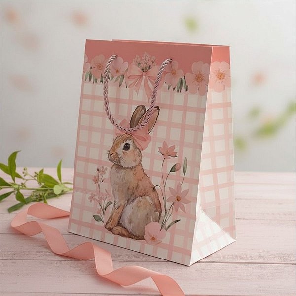 Sacola de Papel Premium de Páscoa - Rosa Candy - 23x18x10cm - 1 unidade - FlorArte - Rizzo