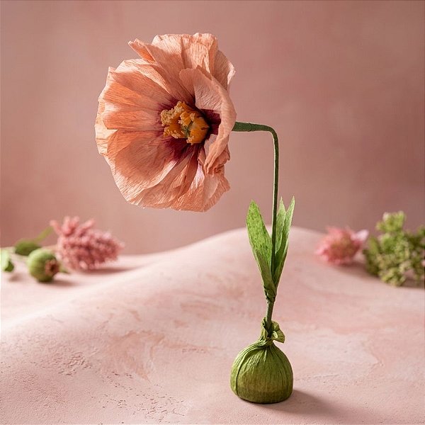Flor Decorativa de Papel - Papoula Rosa - 40cm - 1 unidade - FlorArte - Rizzo