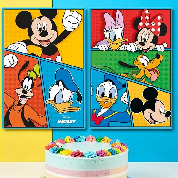 Cartaz Decorativo - Mickey e Amigos - 45x31cm - Disney Original - 2 unidades - Regina - Rizzo