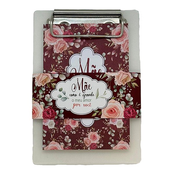 Bloco de Anotações Vinho com Prancheta - Mãe Como é Grande o Meu Amor Por Você - 9,5x13,5cm - 1 unidade - Rizzo