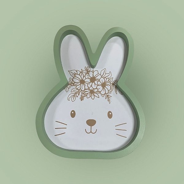 Bandeja Decorativa de Páscoa em MDF - Coelho Flores - Verde - 18x2x23cm - 1 unidade - Rizzo