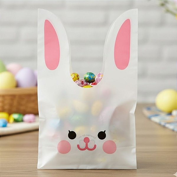 Sacola Coelho Rosa G 16x29cm - 10 Unidades - Rizzo Festas