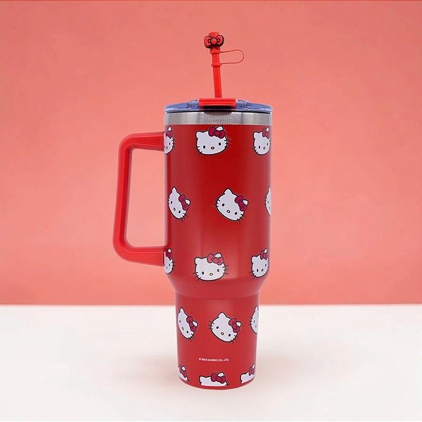 Caneca Térmica com Canudo - Hello Kitty - Vermelho - 1,15l - 1 unidade - Zonacriativa - Rizzo
