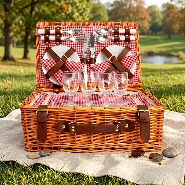 Kit Cesta Pic Nic 42,5x30x18cm com 23 Peças - 1 unidade - Rizzo