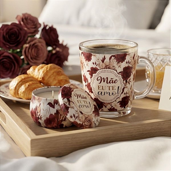Kit Presenteável Caneca de Vidro e Vela Aromática - Mãe Eu Te Amo - 1 unidade - Rizzo