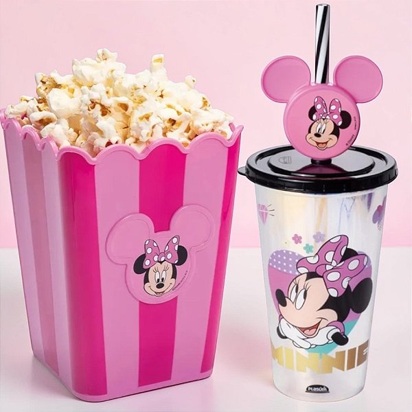 Kit Cinema - Balde de Pipoca e Copo Holográfico - Minnie Mouse - Disney Original - 1 unidade - Plasútil - Rizzo
