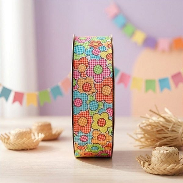 Fita Decorativa de Festa Junina - Flor Xadrez - 10m - 1 unidade - Rizzo