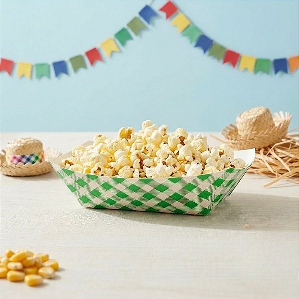 Bandeja de Papel  Xadrez - Verde - 15cm - 10 unidades - Rizzo