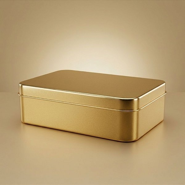 Lata de Metal Retangular - Dourado - 14x10x4,5cm  - 1 unidade - Rizzo