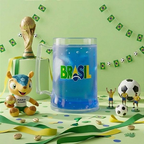 Caneca Acrílica Com Gel Congelante - Brasil - Azul -  400mL - 1 unidade - Rizzo