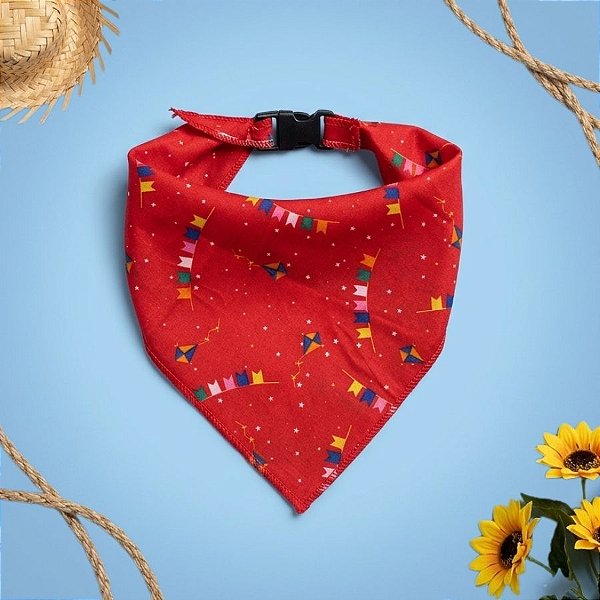 Lenço Caipira M - Festa Junina - Vermelho com Banderolas - 1 unidade - Rizzo