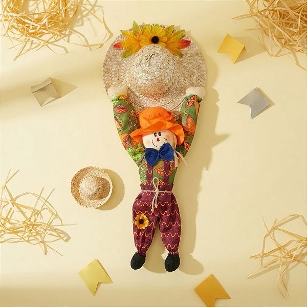 Enfeite para Pendurar de Festa Junina - Espantalho Com Chapéu - Azul Escuro - 52cm - 1 unidade - Rizzo