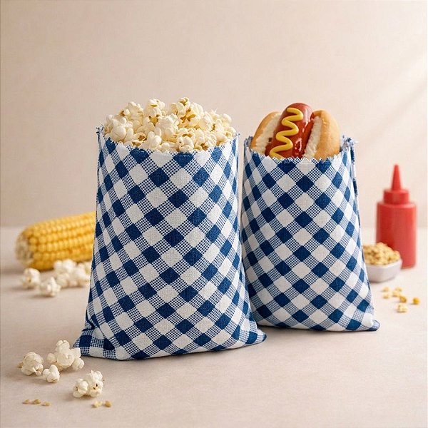 Saquinho para Pipoca e Hot Dog Chita Xadrez - Azul Marinho - 15,5x11cm - 5 unidades - Rizzo