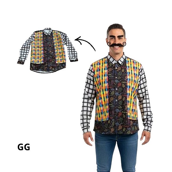Fantasia Adulta de Festa Junina - Camisa Fitas - GG - 1 unidade - Rizzo