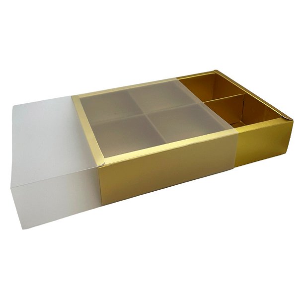 Caixa Pão de Mel Retangular com Tampa Luva - 6 cavidades - Dourada - 24x17x5cm - 1 unidade - Rizzo