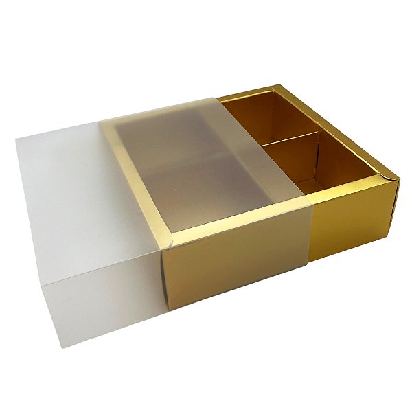 Caixa Pão de Mel Quadrada com Tampa Luva - 4 cavidades - Dourada - 16,5x16,5x5cm - 1 unidade - Rizzo