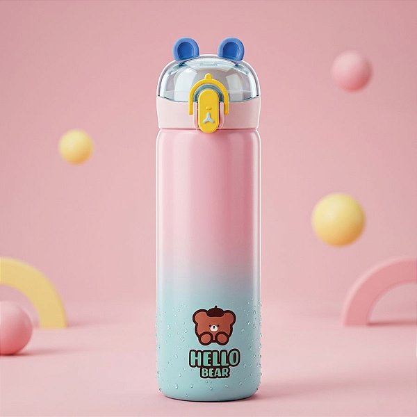 Garrafa Térmica Hello Bear - Rosa - 400ml - 1 unidade - Rizzo