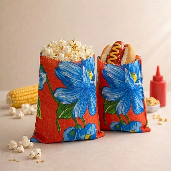 Saquinho Para Pipoca e Hot Dog - Chita - Laranja - 16cm - 5 unidades - Rizzo