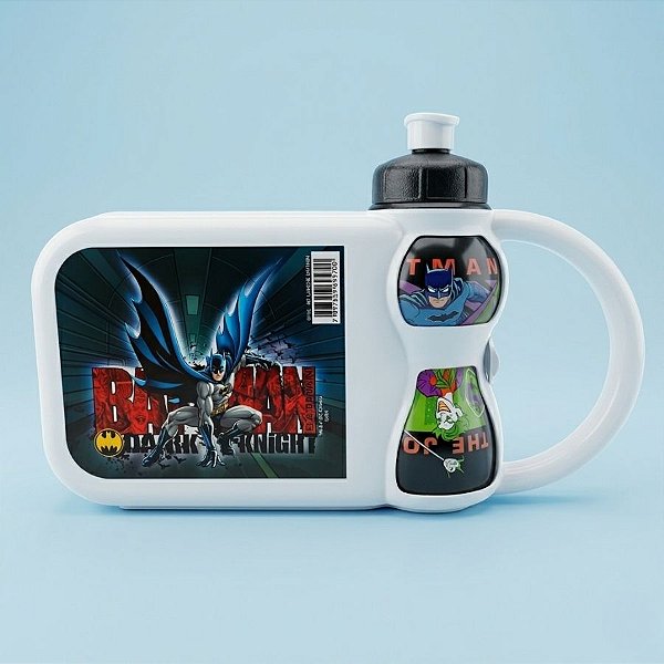 Kit Lancheira Com Garrafa Batman e Coringa - Branco - 12x25cm - 250ml  - 1 unidade - Rizzo