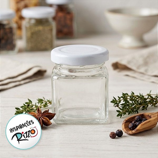 Potinho de Vidro Quadrado com Tampa Metal Branca 50ml - 5,5x4cm - 1 unidade - Rizzo - Rizzo