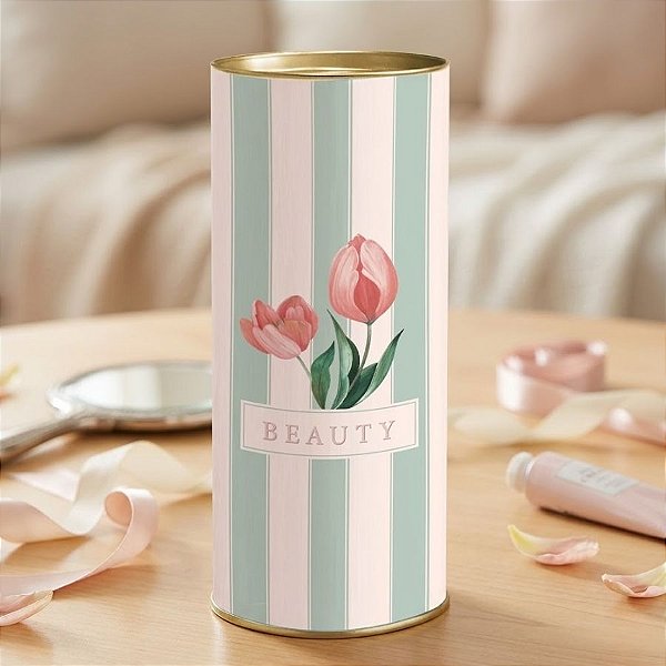 Lata para Presente Rígida - Beauty Tulips - 10x24cm - 1 unidade - Cromus - Rizzo