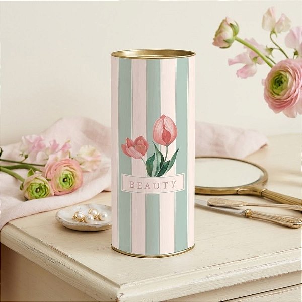 Lata para Presente Rígida - Beauty Tulips - 9x20cm - 1 unidade - Cromus - Rizzo