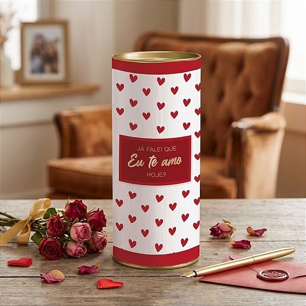 Lata para Presente Rígida - Eu Te Amo Branco - 9x20cm - 1 unidade - Cromus - Rizzo