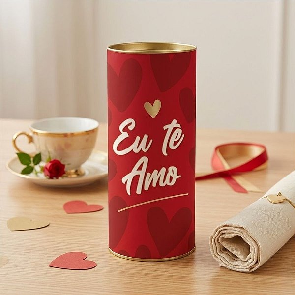 Lata para Presente Rígida - Eu Te Amo Vermelho - 10x27cm - 1 unidade - Cromus - Rizzo