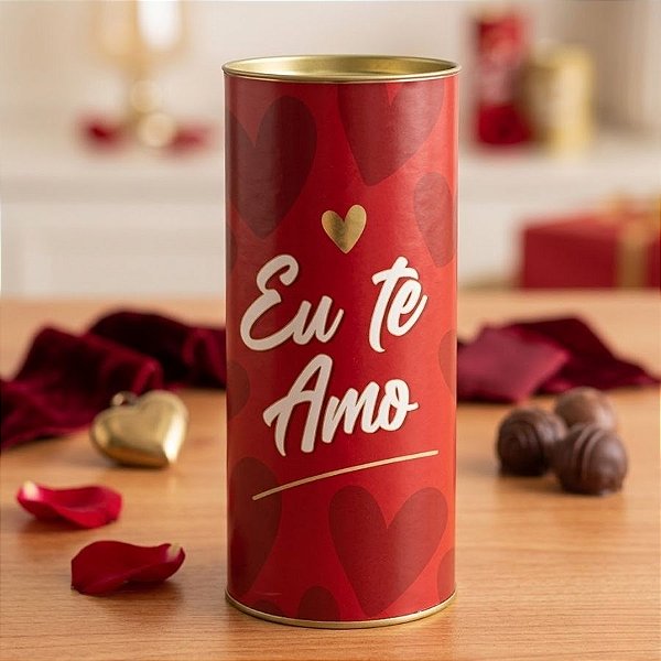 Lata para Presente Rígida - Eu Te Amo Vermelho - 10x24cm - 1 unidade - Cromus - Rizzo