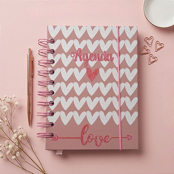 Agenda Permanente Rose com Corações - 160 Folhas - 13x15,1cm - 1 unidade - Rizzo