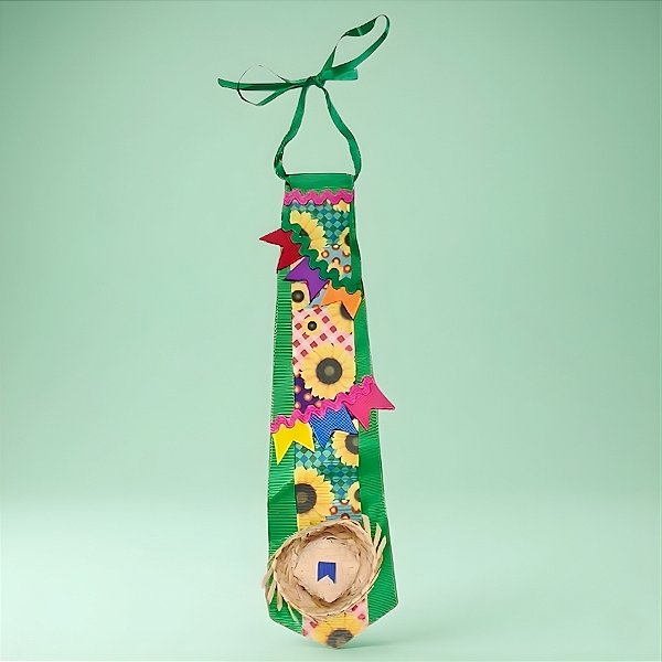 Gravata de Festa Junina - Verde - Estampa Sortida - 7,5x28cm - 1 unidade - Rizzo