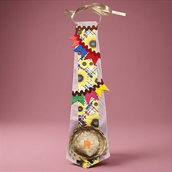 Gravata de Festa Junina - Terracota Claro - Estampa Sortida - 7,5x28cm - 1 unidade - Rizzo