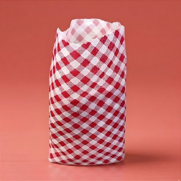 Saquinho para Pipoca e Hot Dog Chita Xadrez - Vermelha - 13,5x23cm - 5 unidades - Rizzo