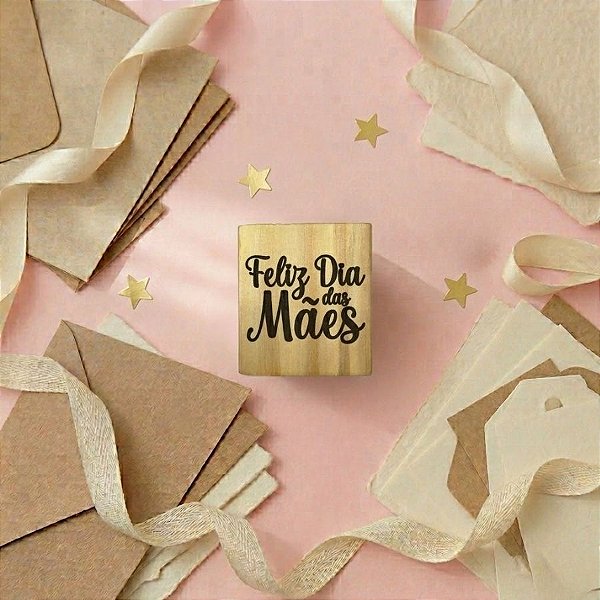 Carimbo de Madeira Artesanal - Feliz Dia Das Mães - AF-002M - 1 unidade - Rizzo