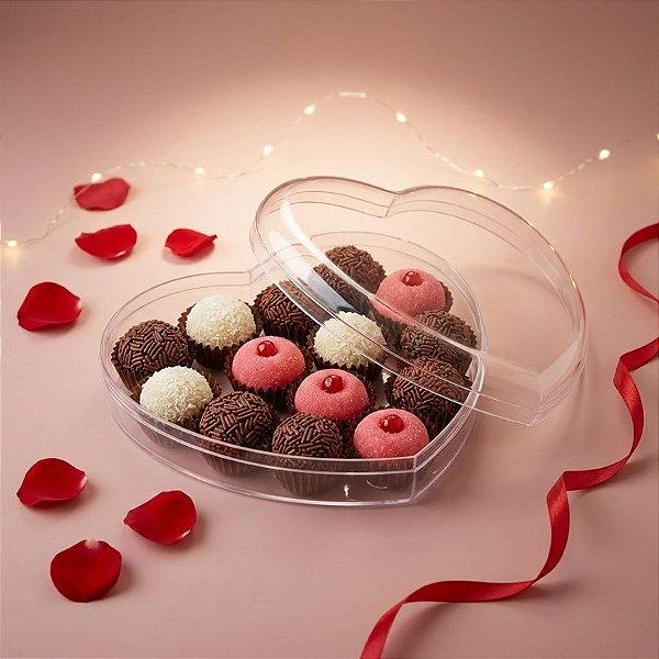 Caixa Acrílica Coração  - Transparente - 16,8 x 15 x 4,5cm - Cromus - Rizzo