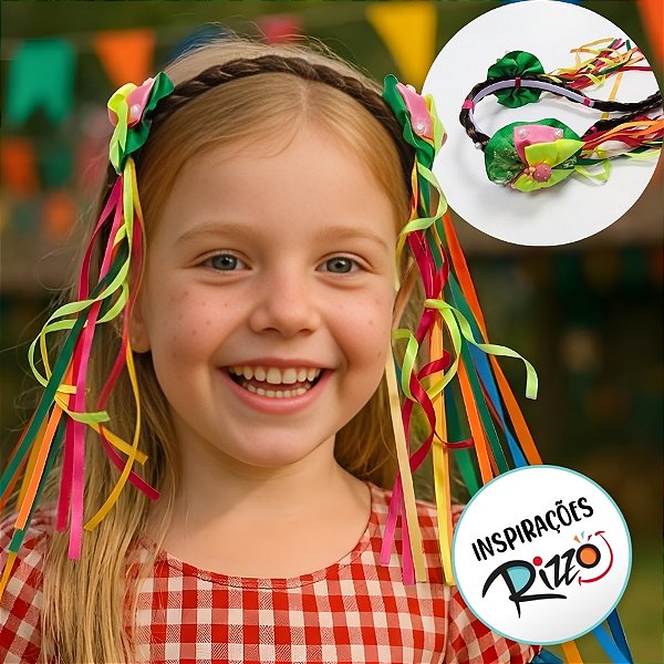Tiara com Trança e Fitas Coloridas De Festa Junina Sortida - Laço Verde - 1 unidade - Rizzo