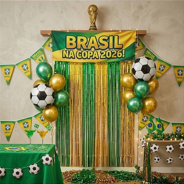 Cortina Decorativa Metalizada Verde e Amarelo - 2m - 1 unidade - Rizzo