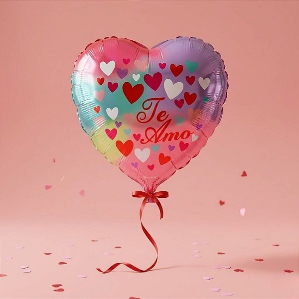 Balão de Festa Microfoil Coração - Rosa e Roxo- Te Amo - 25cm - 50 unidades - Rizzo