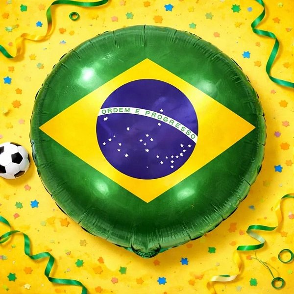 Balão de Festa Microfoil Redondo - Verde e Amarelo - Bandeira do Brasil - 45cm - 50 unidades - Rizzo
