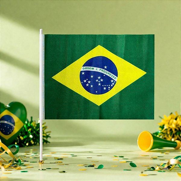 Bandeira de Tecido com Haste - Brasil - 38cm - 1 unidade - Rizzo
