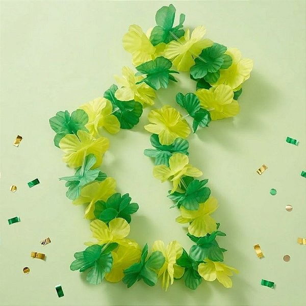 Colar Havaiano com Flores Pequenas - Verde e Amarelo - 48cm - 1 unidade - Rizzo