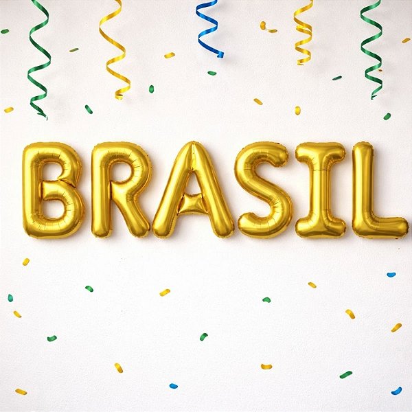 Balão de Festa Microfoil - Brasil - Dourado - 40cm - 1 unidade - Rizzo
