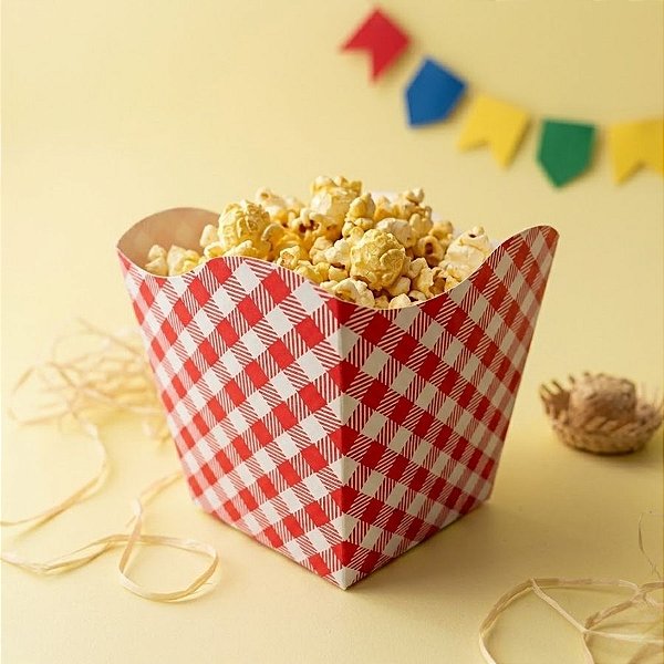 Cachepot de Papel Xadrez - Vermelho - Festa Junina - 9,5x9x9,5cm - 8 unidades - Rizzo