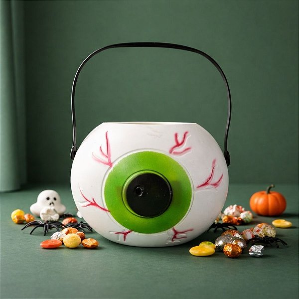 Baldinho de Halloween Com Alça - Olho Verde - 21cm - 1 unidade - Rizzo