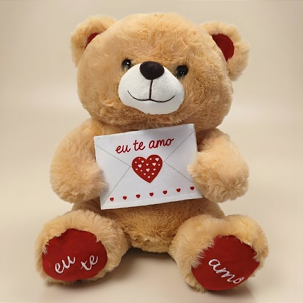 Urso de Pelúcia Marrom Claro com Cartinha - 25x28x20cm - 1 unidade - Rizzo