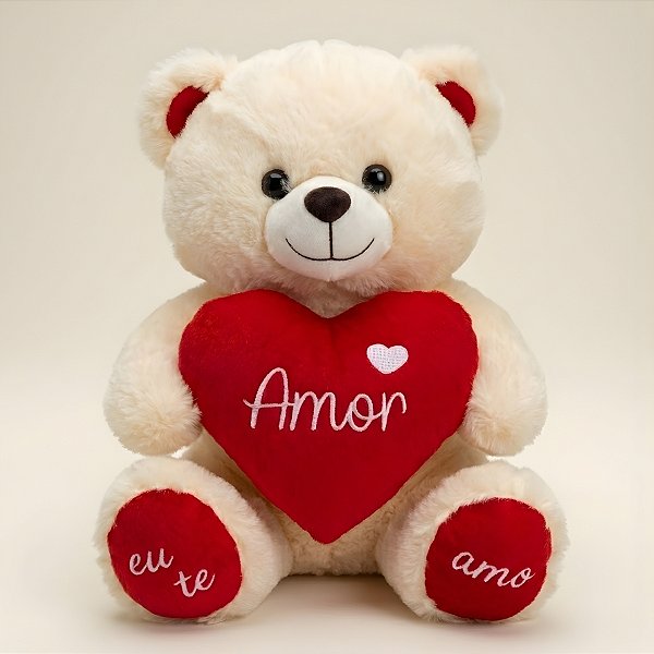 Urso de Pelúcia Branco com Coração - 25x28x20cm - 1 unidade - Rizzo