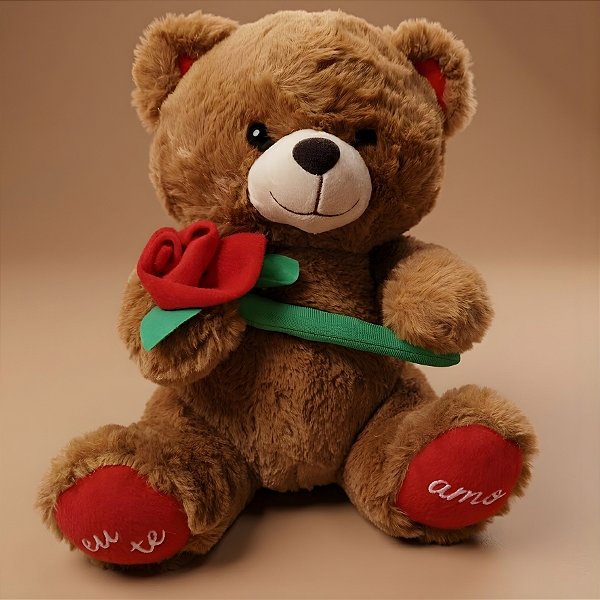 Urso de Pelúcia Marrom com Flor - 25x28x20cm - 1 unidade - Rizzo