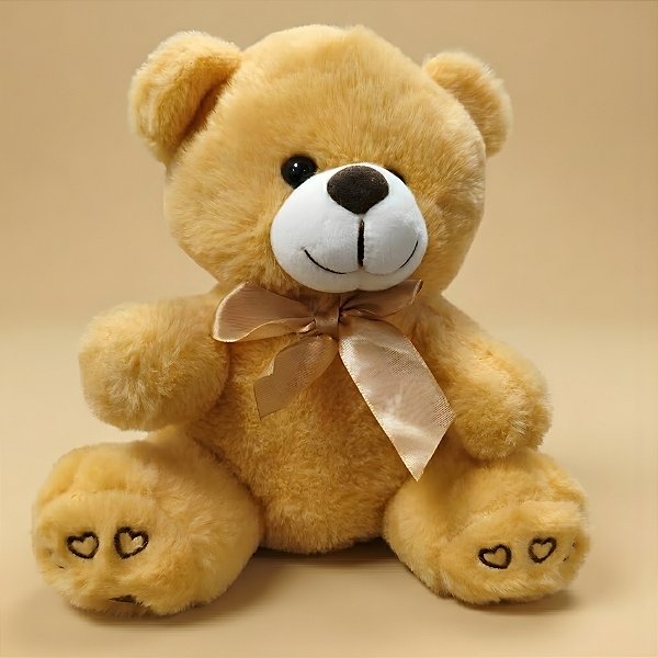 Urso de Pelúcia com Laço - Marrom Claro - 17x21x12cm - 1 unidade - Rizzo